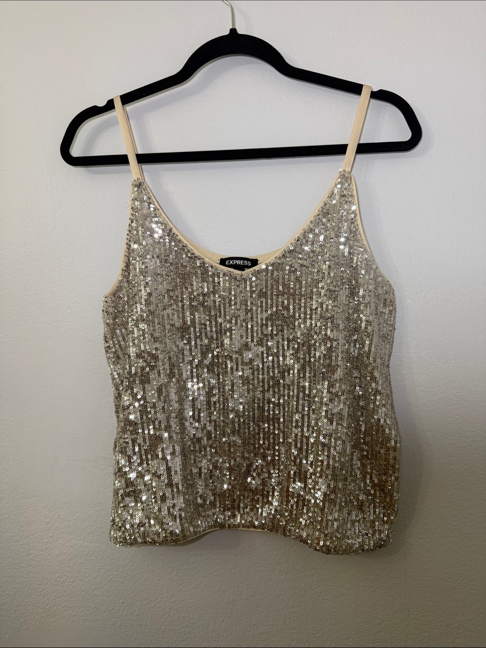 Express Gold Sequin Cami with Nude Straps